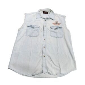 Sturgis Biker Design Mens XL Light Blue 2001 Black Hills Rally Button-Down EUC